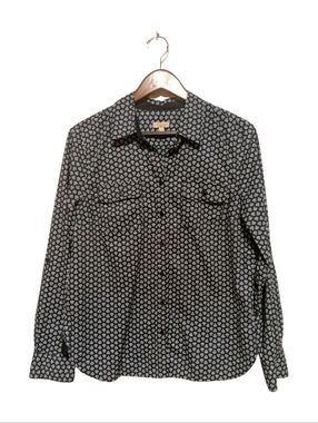 Talbots Blue Roll Tab Sleeve Button Up Shirt M
